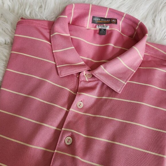 Peter Millar Summer Comfort Polo Shirt Mens XL Pink Striped Performance Golf - Picture 9 of 10